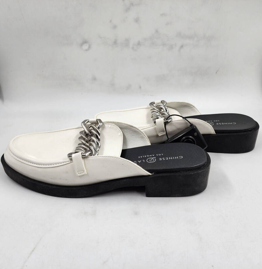 Chinese Laundry Paris Faux Leather Chain Clogs Women's 9.5 White Closed Toe~
