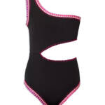 PQ Platinum Swim Rainbow Embroidered Cutout One Piece Swimsuit Girls 8 Black