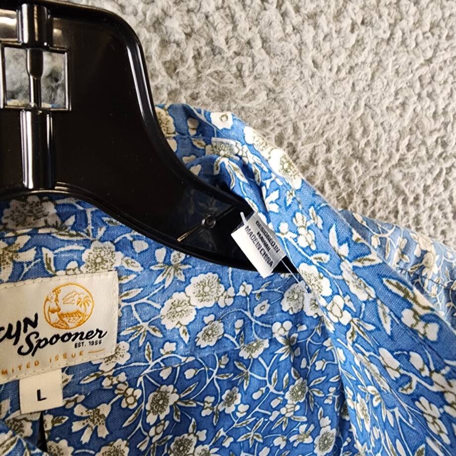 Reyn Spooner Kettle Floral Print Button Down Camp Shirt Men's L Lichen Blue S/S