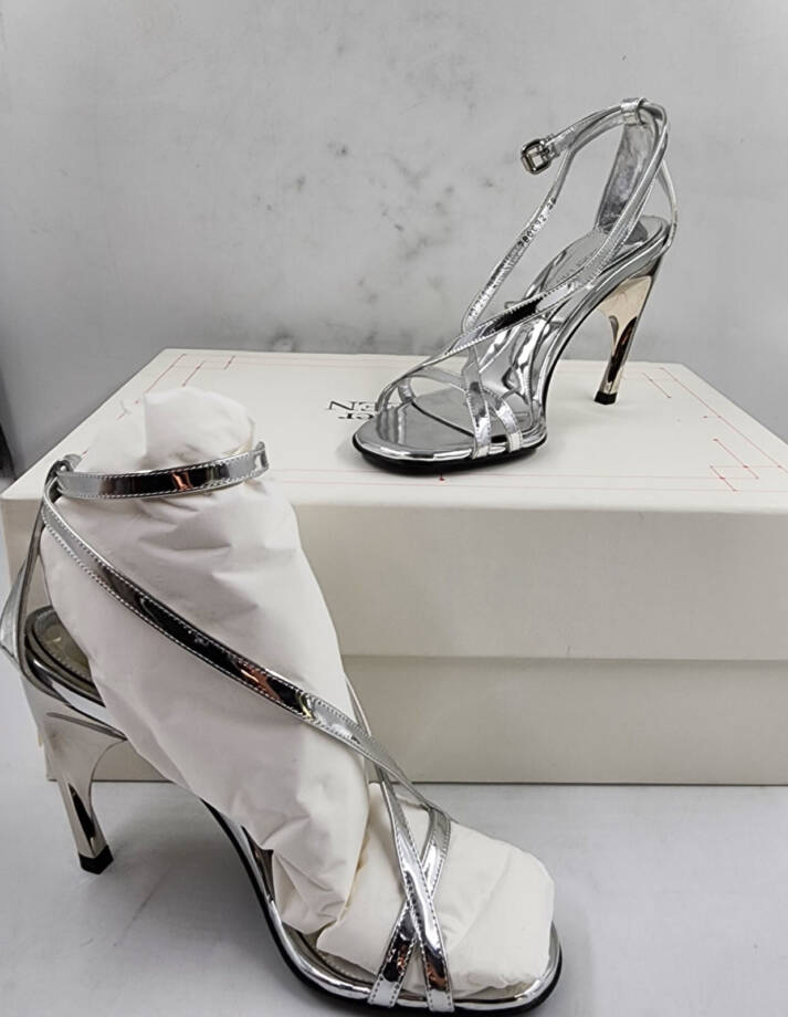 Alexander McQueen Strappy High Heel Sandals Women's 35/5 US Silver Ankle Strap