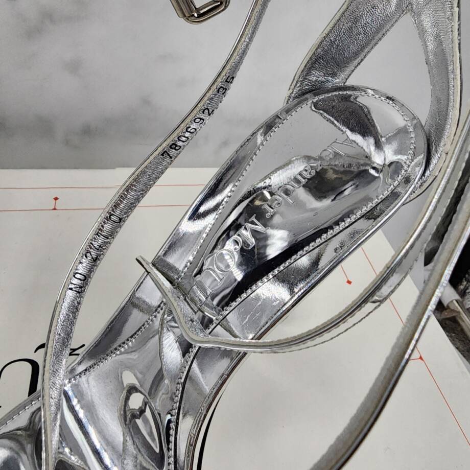 Alexander McQueen Strappy High Heel Sandals Women's 35/5 US Silver Ankle Strap
