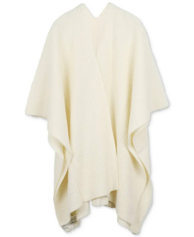 Coach Rubber Patch Ribbed Knit Ruana Cape Sweater Women's One Size Chalk Open