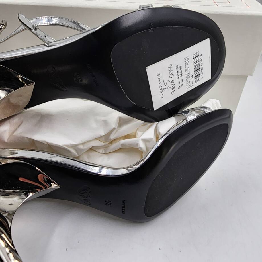 Alexander McQueen Strappy High Heel Sandals Women's 35/5 US Silver Ankle Strap