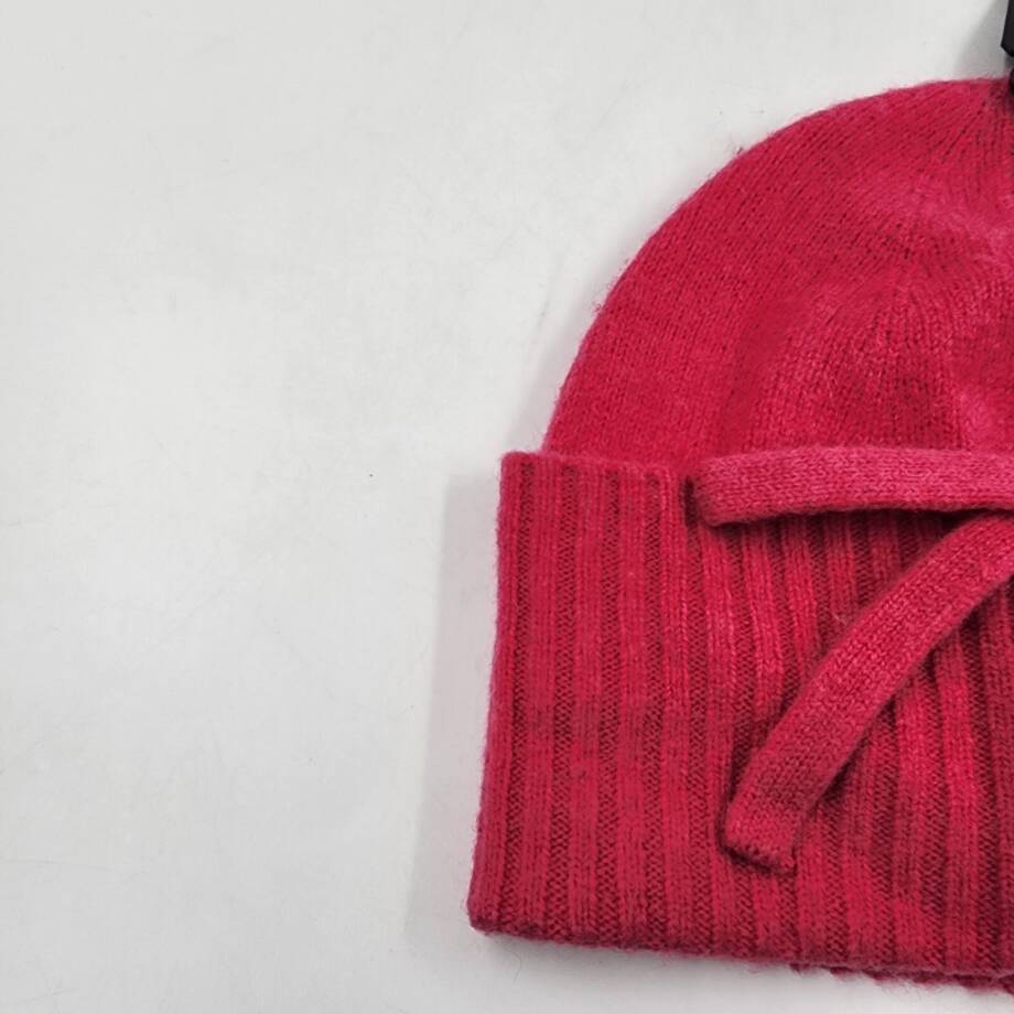 Kate Spade New York Bow Ribbed-Cuff Knit Beanie Women's One Size Pompom Pink