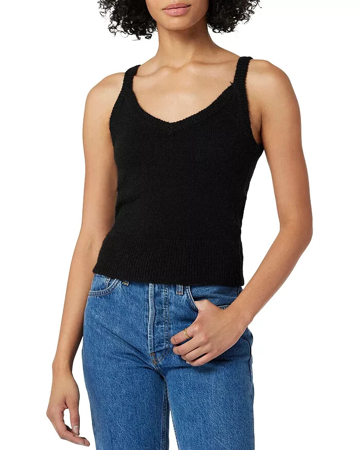 Joie Yafa Sleeveless Knit Sweater Women's S Caviar Ribbed V-Neck Pullover Style