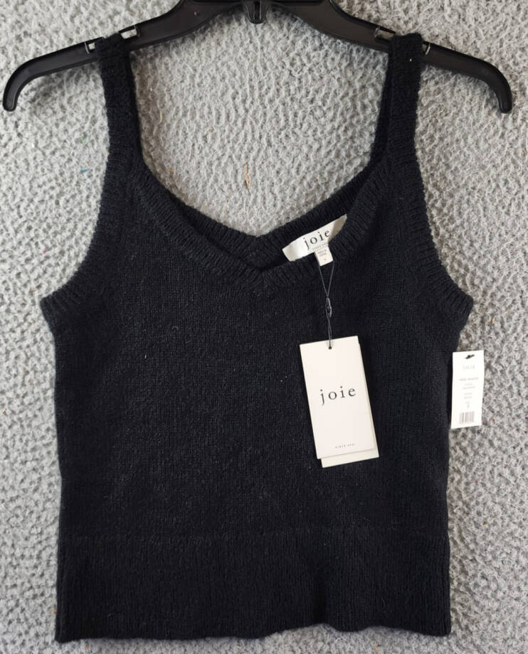 Joie Yafa Sleeveless Knit Sweater Women's S Caviar Ribbed V-Neck Pullover Style