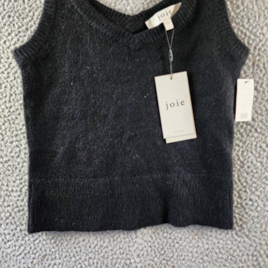 Joie Yafa Sleeveless Knit Sweater Women's S Caviar Ribbed V-Neck Pullover Style