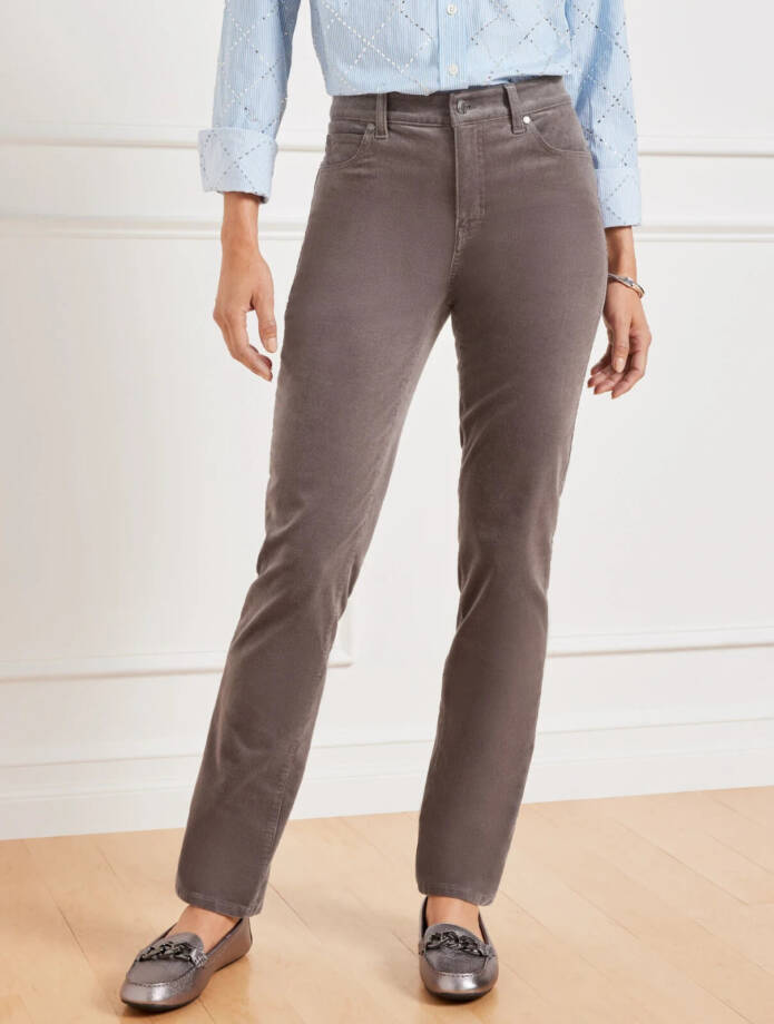 Talbots Stretch Corduroy Straight Leg Pants Petites 0P Gray Zip Button Closure
