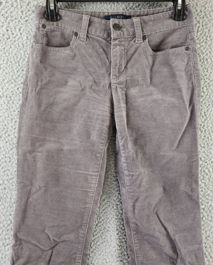 Talbots Stretch Corduroy Straight Leg Pants Petites 0P Gray Zip Button Closure