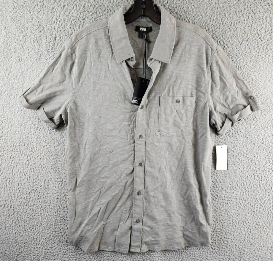 PAIGE Brayden Regular Fit Button Short Sleeve Shirt Men's S Summer Rain Pullover