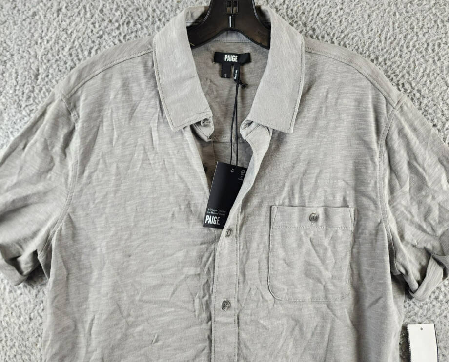 PAIGE Brayden Regular Fit Button Short Sleeve Shirt Men's S Summer Rain Pullover