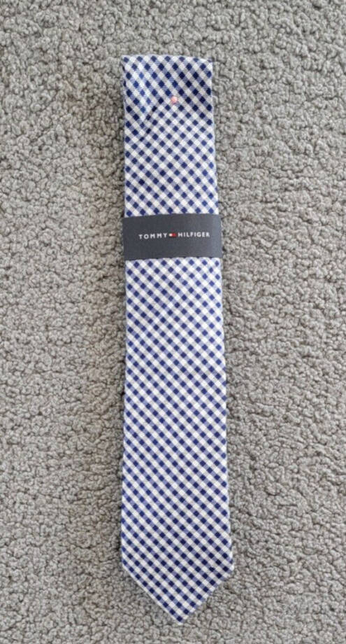 Tommy Hilfiger Oxford Tie Men's One Size Navy Pointed Style Gingham Pattern