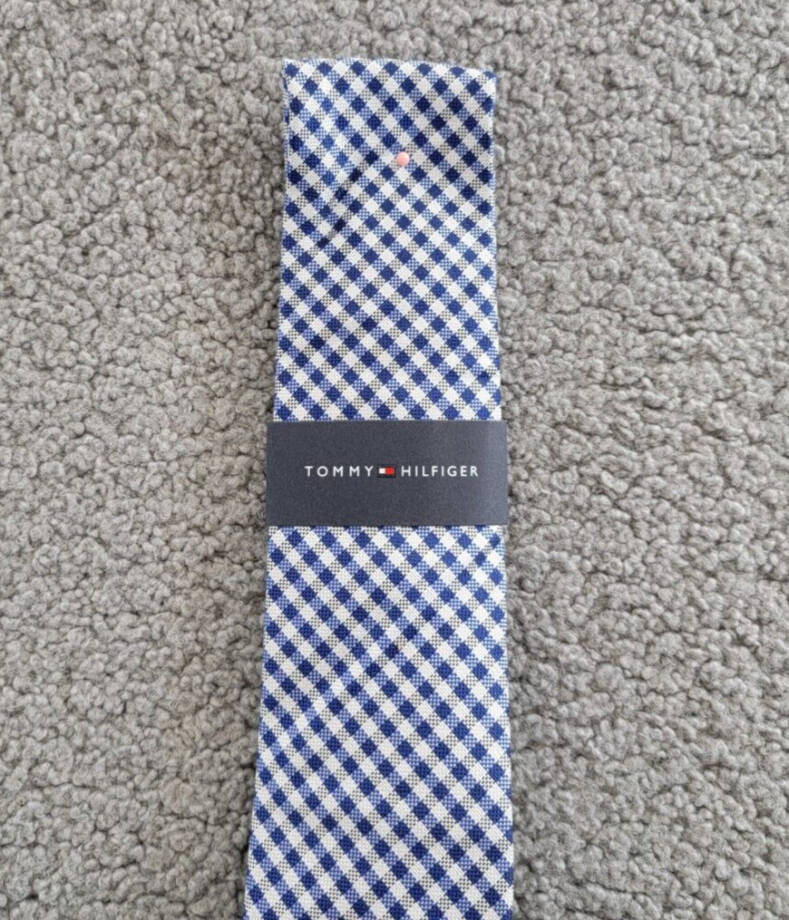 Tommy Hilfiger Oxford Tie Men's One Size Navy Pointed Style Gingham Pattern