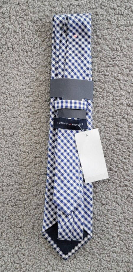 Tommy Hilfiger Oxford Tie Men's One Size Navy Pointed Style Gingham Pattern