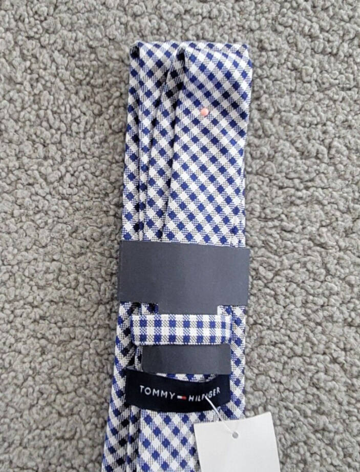 Tommy Hilfiger Oxford Tie Men's One Size Navy Pointed Style Gingham Pattern