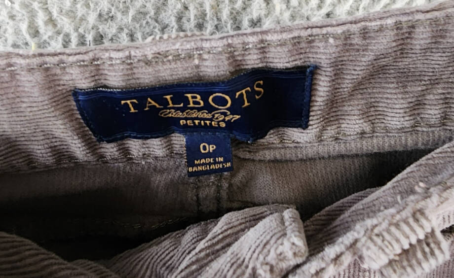 Talbots Stretch Corduroy Straight Leg Pants Petites 0P Gray Zip Button Closure