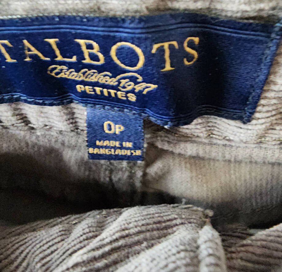 Talbots Stretch Corduroy Straight Leg Pants Petites 0P Gray Zip Button Closure