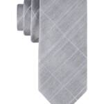 Calvin Klein Linen-Silk Blend Seasonal Plaid Tie Men's One Size Gray Adjustable