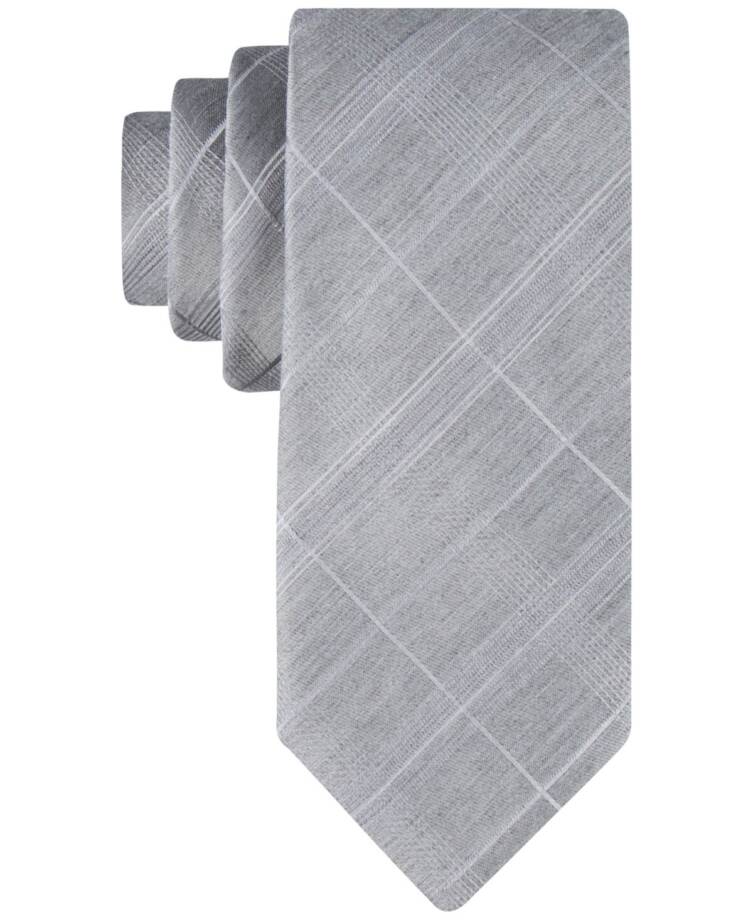 Calvin Klein Linen-Silk Blend Seasonal Plaid Tie Men's One Size Gray Adjustable