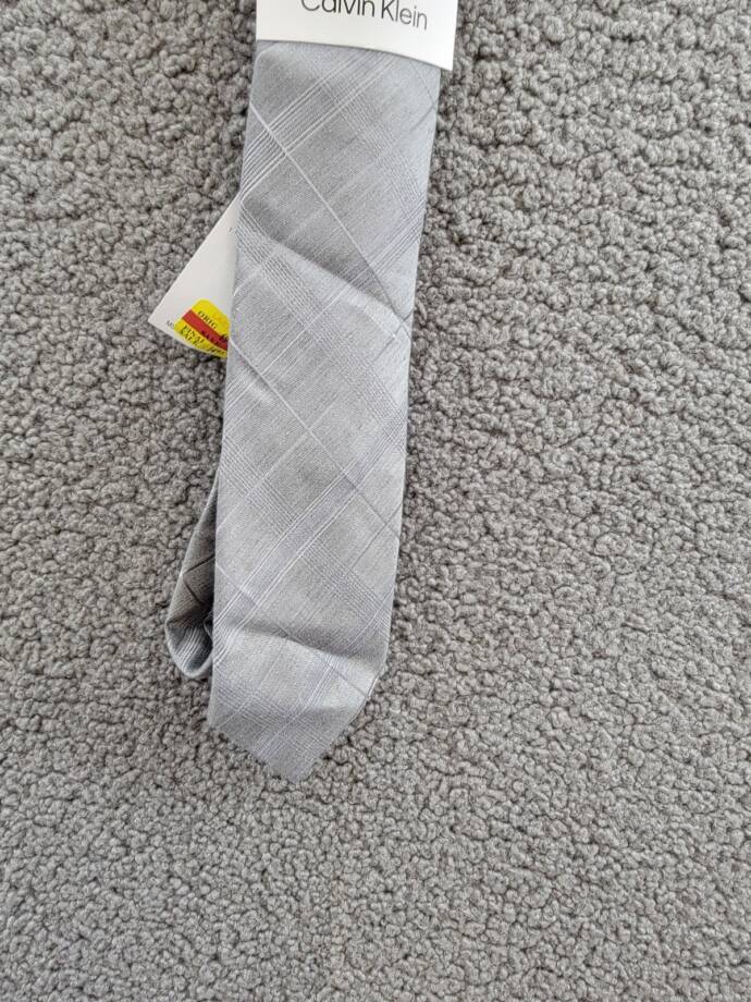 Calvin Klein Linen-Silk Blend Seasonal Plaid Tie Men's One Size Gray Adjustable