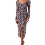 ASTR the Label Jamila Printed Sweetheart-Neck Dress Womens XS Multi Pullover L/S
