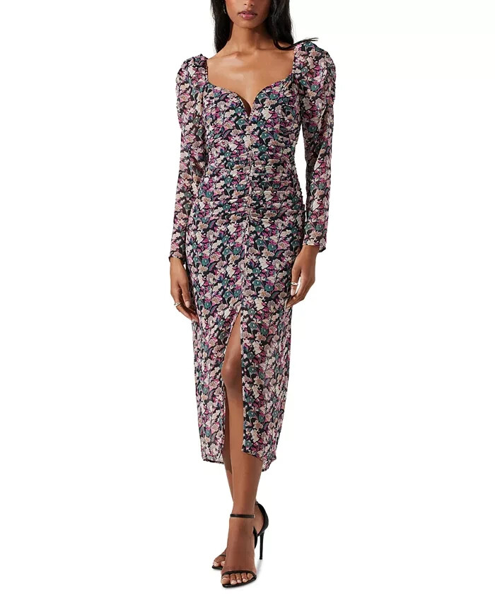 ASTR the Label Jamila Printed Sweetheart-Neck Dress Womens XS Multi Pullover L/S