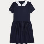Polo Ralph Lauren Collared Dress Girls' 5 Navy Short Sleeves Back Button Closure