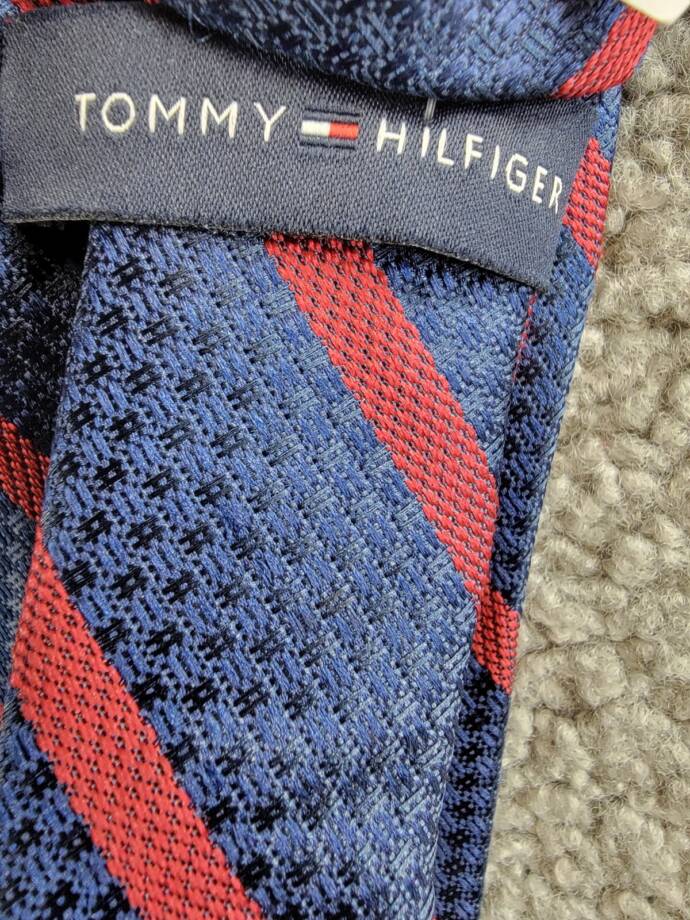 Tommy Hilfiger Textured Colored Stripe Tie Men's One Size Red/Navy Pointed Style