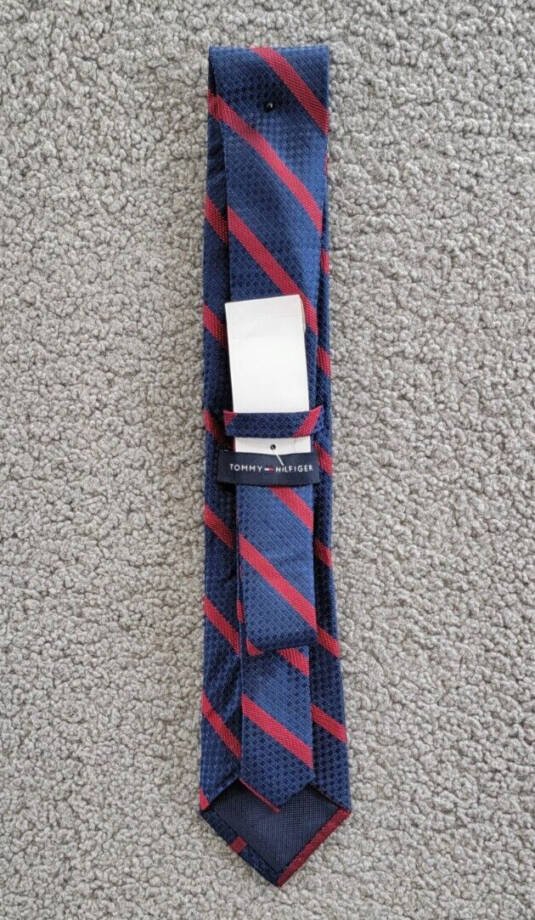 Tommy Hilfiger Textured Colored Stripe Tie Men's One Size Red/Navy Pointed Style