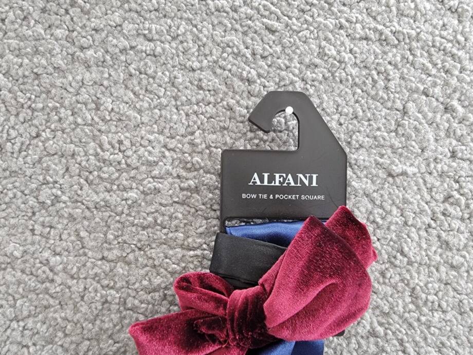 Alfani Mini Neat Pre-Tied Bow Tie & Solid Pocket Square Set Men's Navy/Red