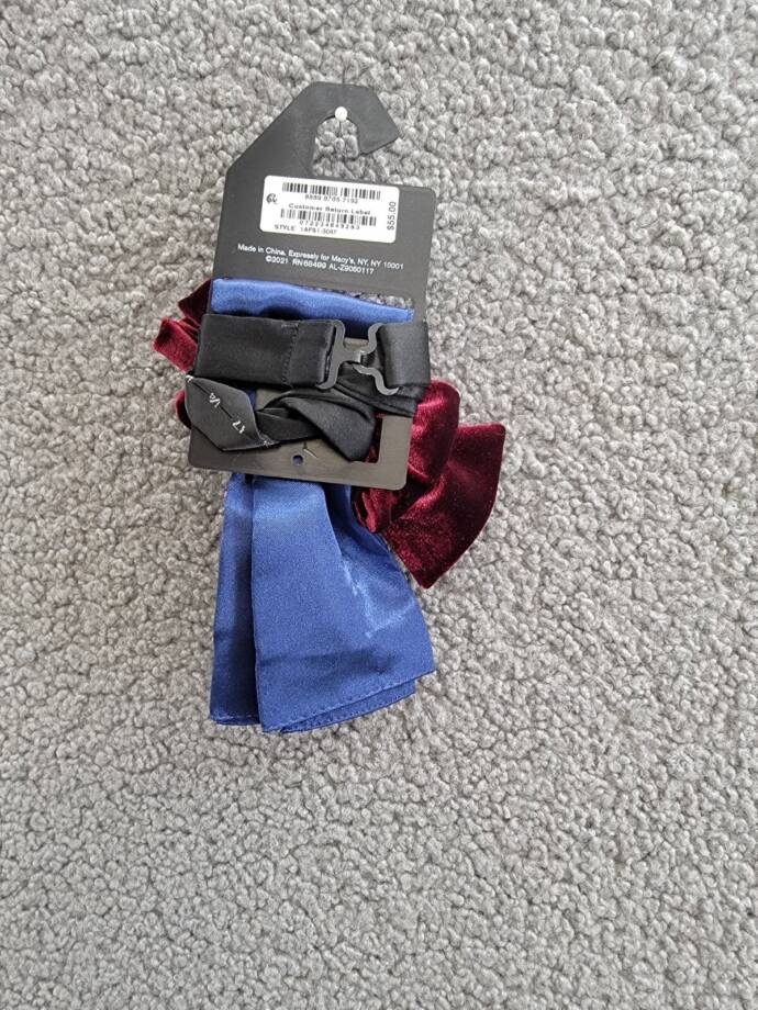 Alfani Mini Neat Pre-Tied Bow Tie & Solid Pocket Square Set Men's Navy/Red