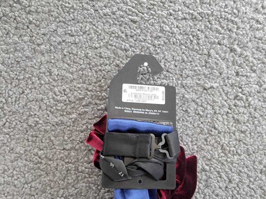 Alfani Mini Neat Pre-Tied Bow Tie & Solid Pocket Square Set Men's Navy/Red