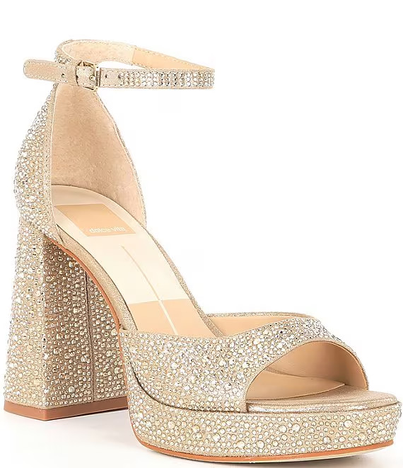 Dolce Vita Pandro Crystal Dress Sandals Women's 6 Light Gold Buckled Ankle Strap