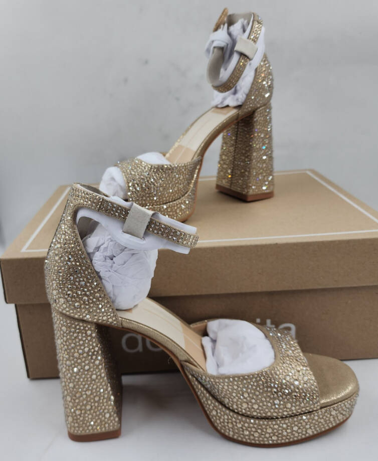 Dolce Vita Pandro Crystal Dress Sandals Women's 6 Light Gold Buckled Ankle Strap