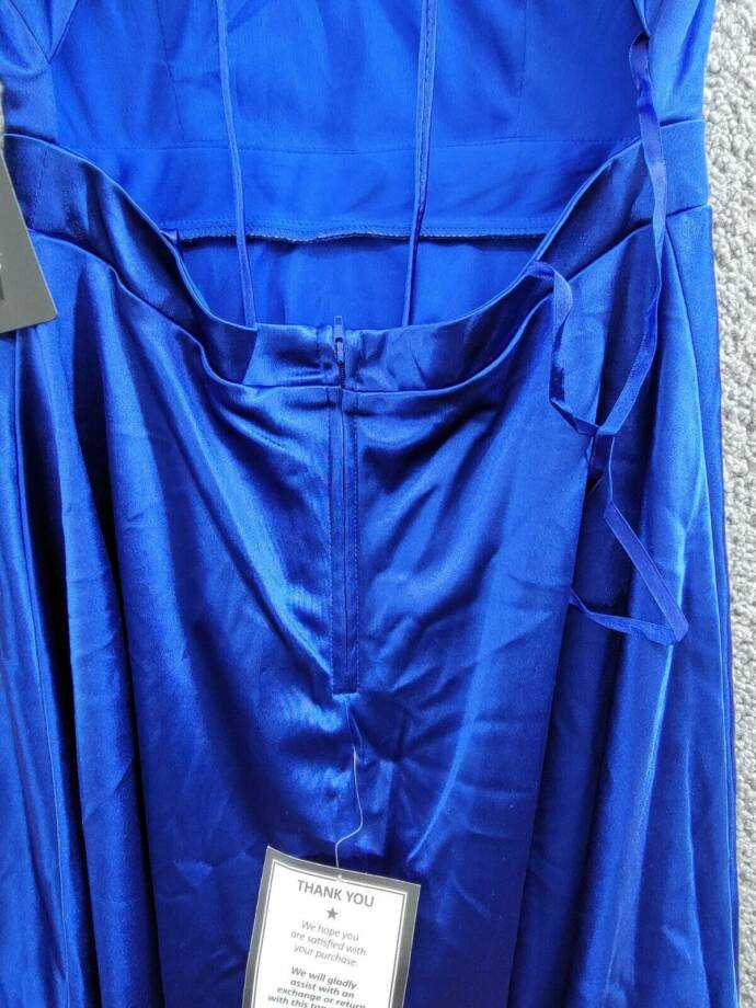 City Studio Satin Fit & Flare Dress Juniors 7 Cobalt Blue V-Neck Zip Lace Back