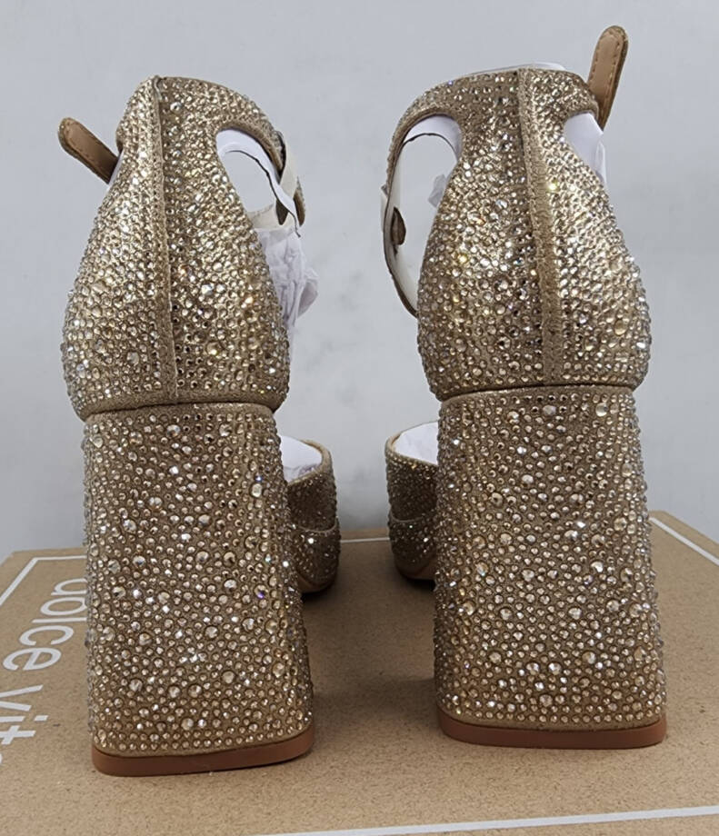 Dolce Vita Pandro Crystal Dress Sandals Women's 6 Light Gold Buckled Ankle Strap