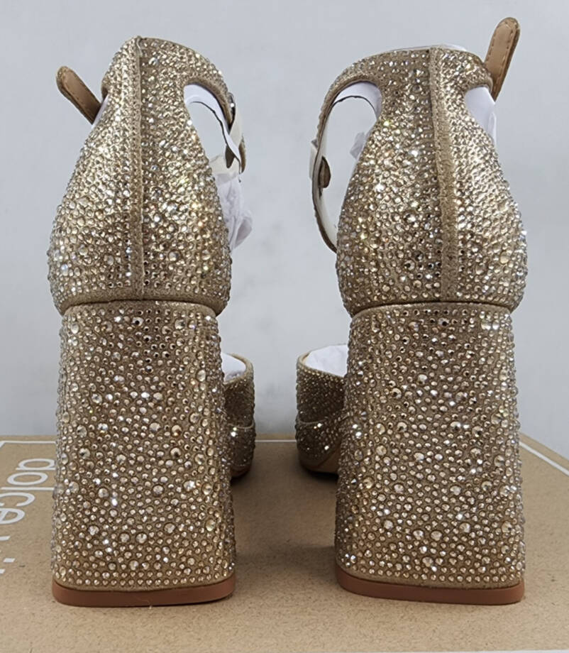 Dolce Vita Pandro Crystal Dress Sandals Women's 6 Light Gold Buckled Ankle Strap