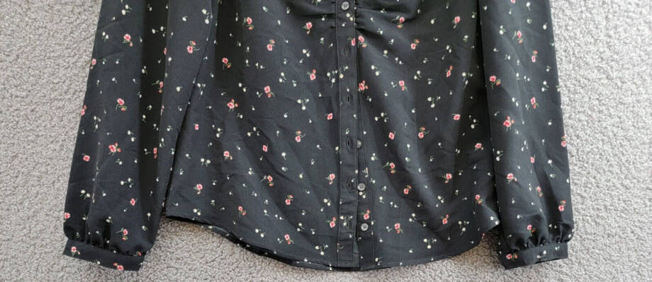 Levi's Zenda Ruched Long-Sleeve Blouse Women's Black Multi Floral Button SM