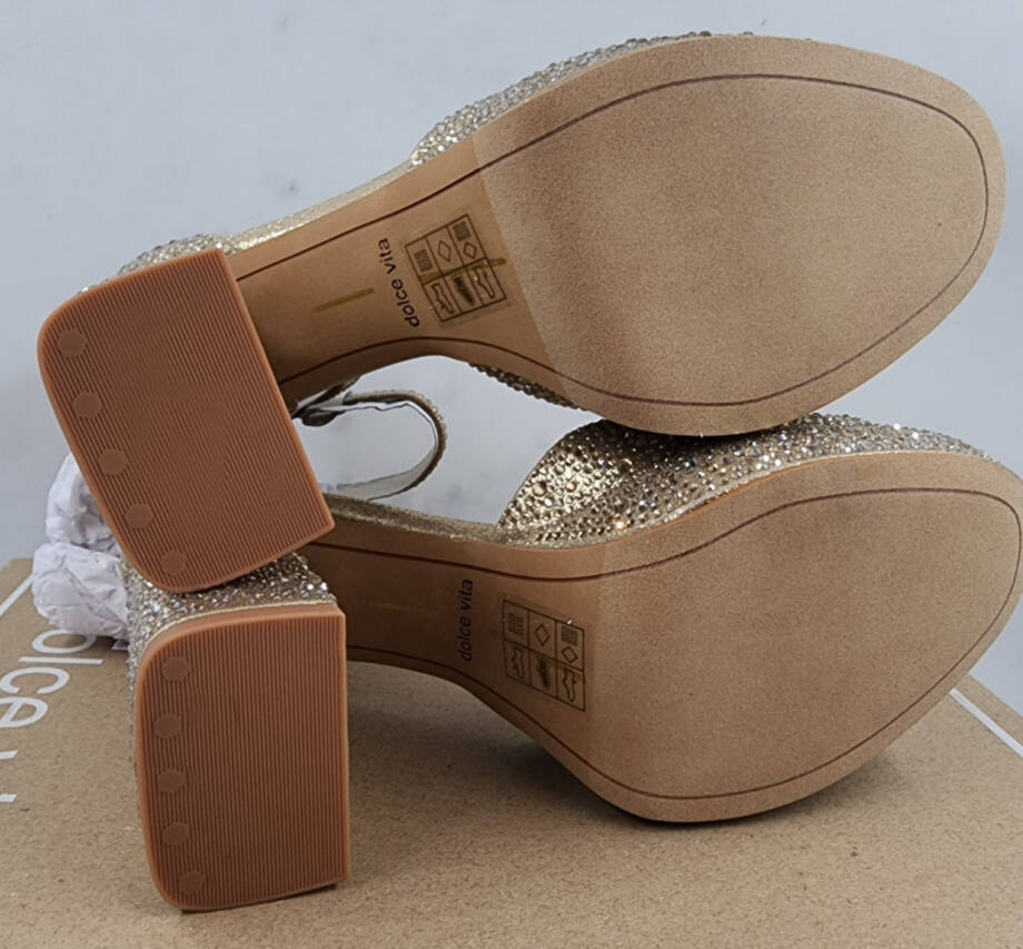 Dolce Vita Pandro Crystal Dress Sandals Women's 6 Light Gold Buckled Ankle Strap