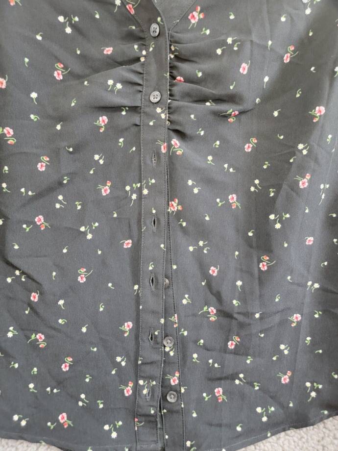 Levi's Zenda Ruched Long-Sleeve Blouse Women's Black Multi Floral Button SM