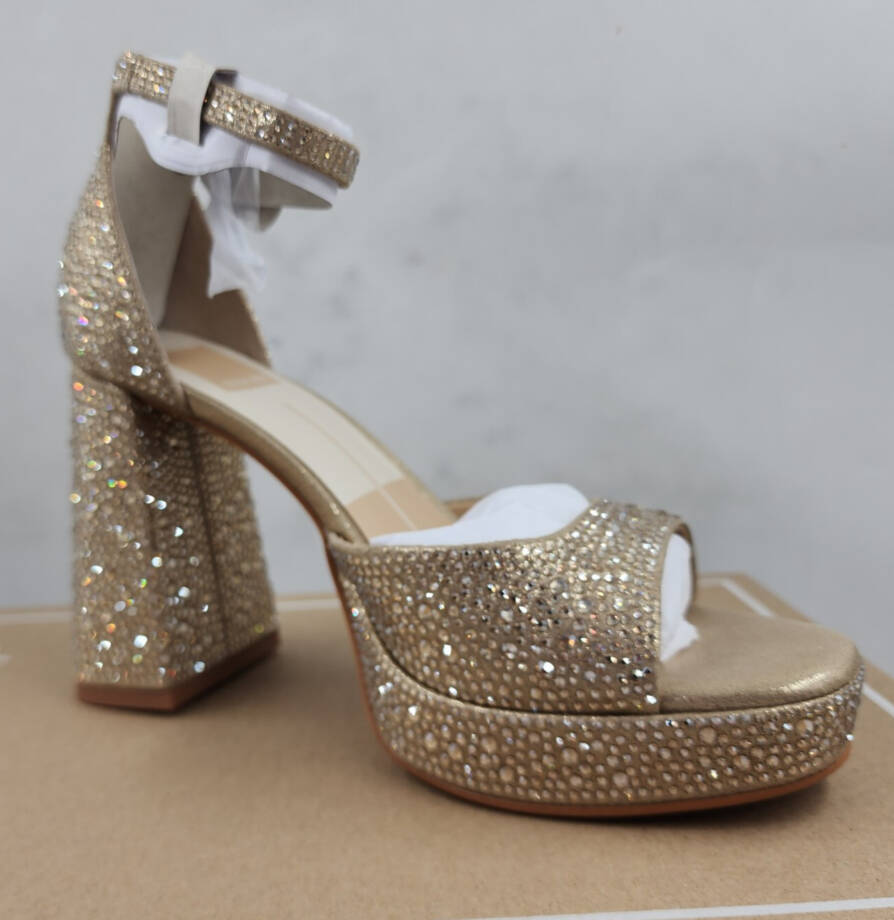 Dolce Vita Pandro Crystal Dress Sandals Women's 6 Light Gold Buckled Ankle Strap