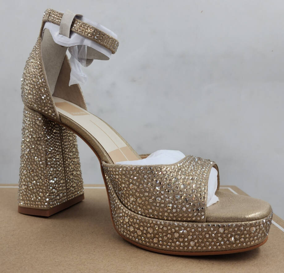 Dolce Vita Pandro Crystal Dress Sandals Women's 6 Light Gold Buckled Ankle Strap