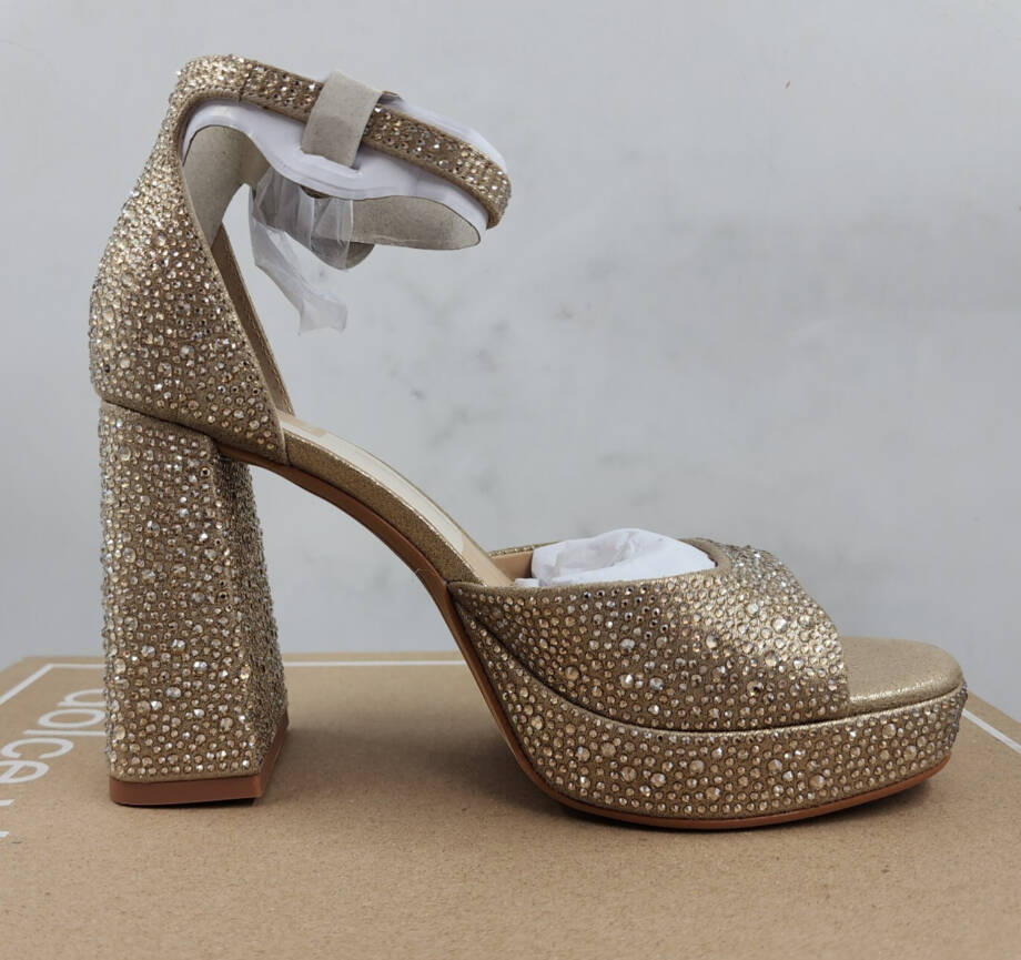 Dolce Vita Pandro Crystal Dress Sandals Women's 6 Light Gold Buckled Ankle Strap