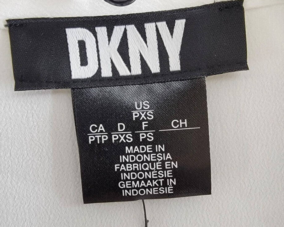DKNY Petite Extended-shoulder Epaulette Camp Blouse Women's PXS White Button~