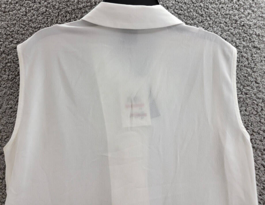 DKNY Petite Extended-shoulder Epaulette Camp Blouse Women's PXS White Button~