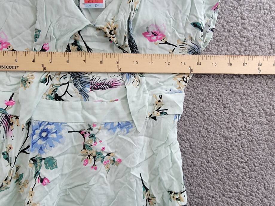 One Hart Flutter-Sleeve Fit & Flare Dress Juniors' XS Opal Blue Floral Side Zip