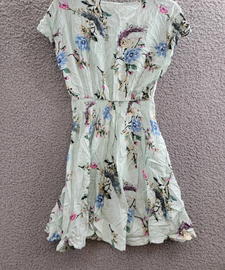 One Hart Flutter-Sleeve Fit & Flare Dress Juniors' XS Opal Blue Floral Side Zip
