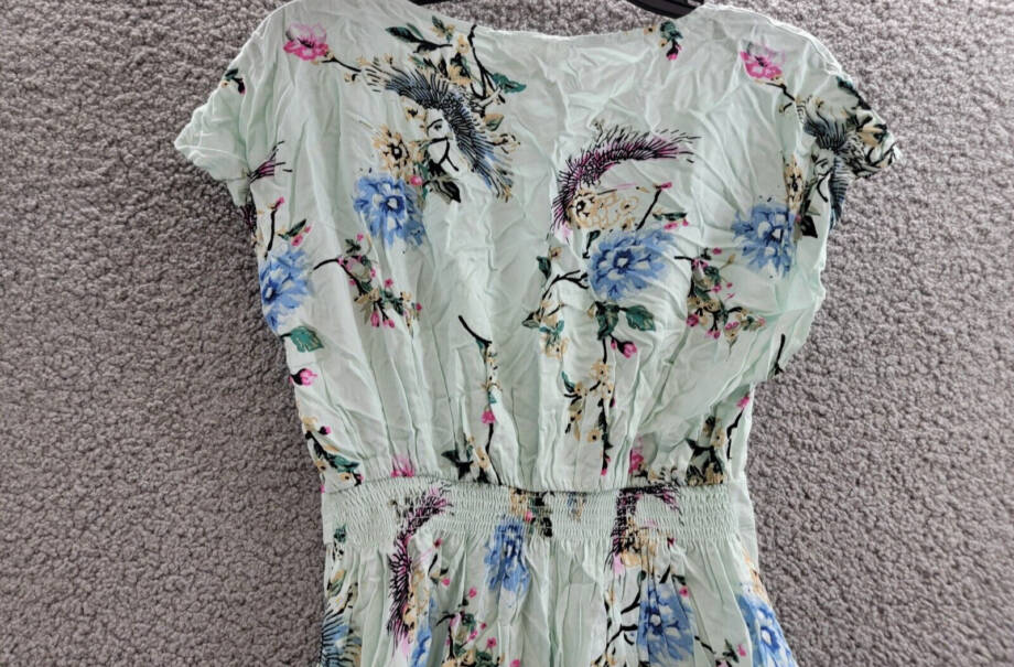 One Hart Flutter-Sleeve Fit & Flare Dress Juniors' XS Opal Blue Floral Side Zip