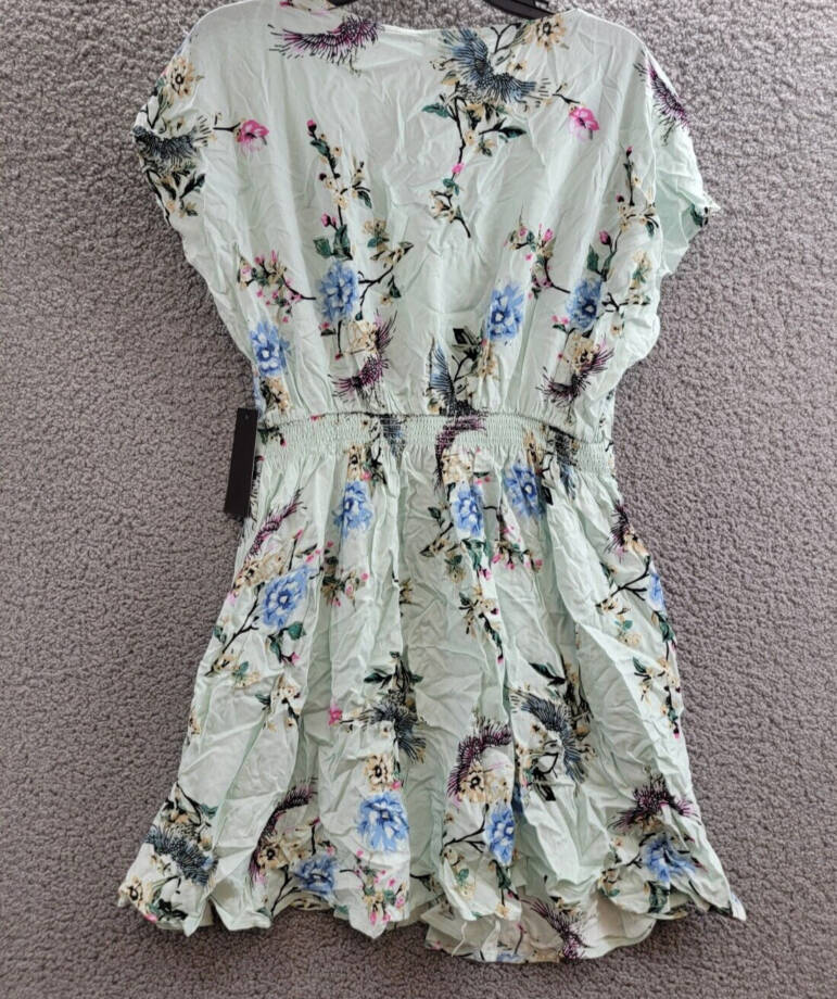 One Hart Flutter-Sleeve Fit & Flare Dress Juniors' L Opal Blue Floral Side Zip