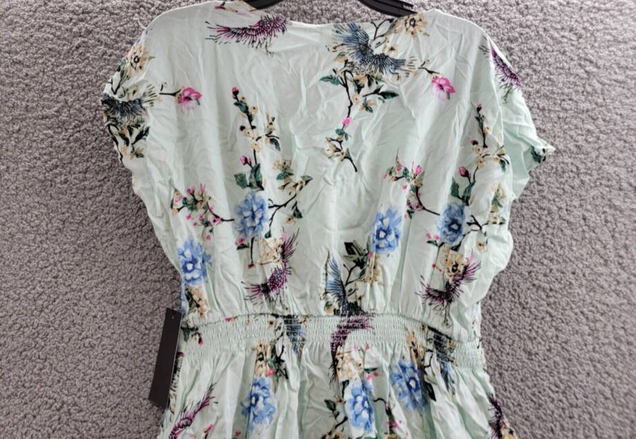 One Hart Flutter-Sleeve Fit & Flare Dress Juniors' L Opal Blue Floral Side Zip